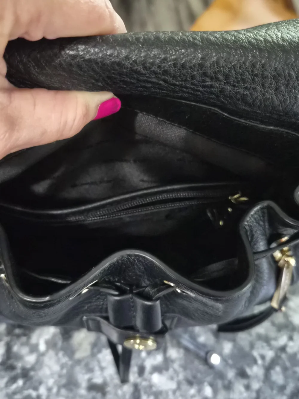 Michael Kors Black Pebbled Leather Backpack with Gold MK Logo